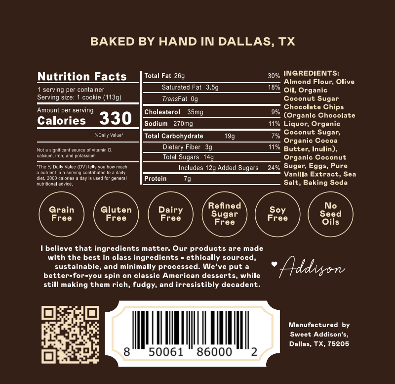 Chocolate Chip Cookies ingredient label