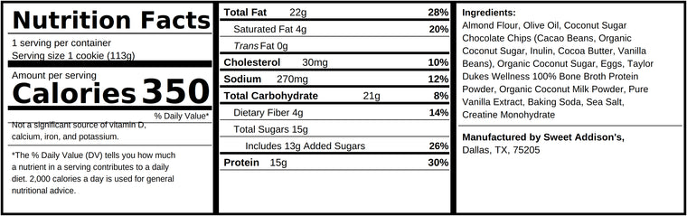 Sweet Addison's nutrition label
