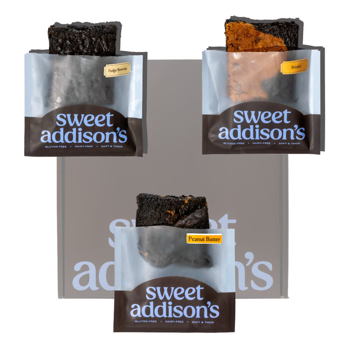 Shelf-ready wrapped brownies in the Sweet Addison's display case