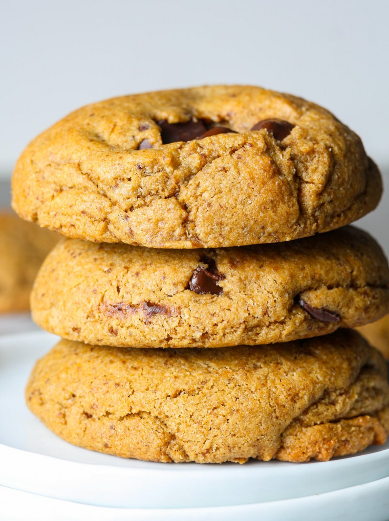 Stack of chocolate chip cookies on a plate